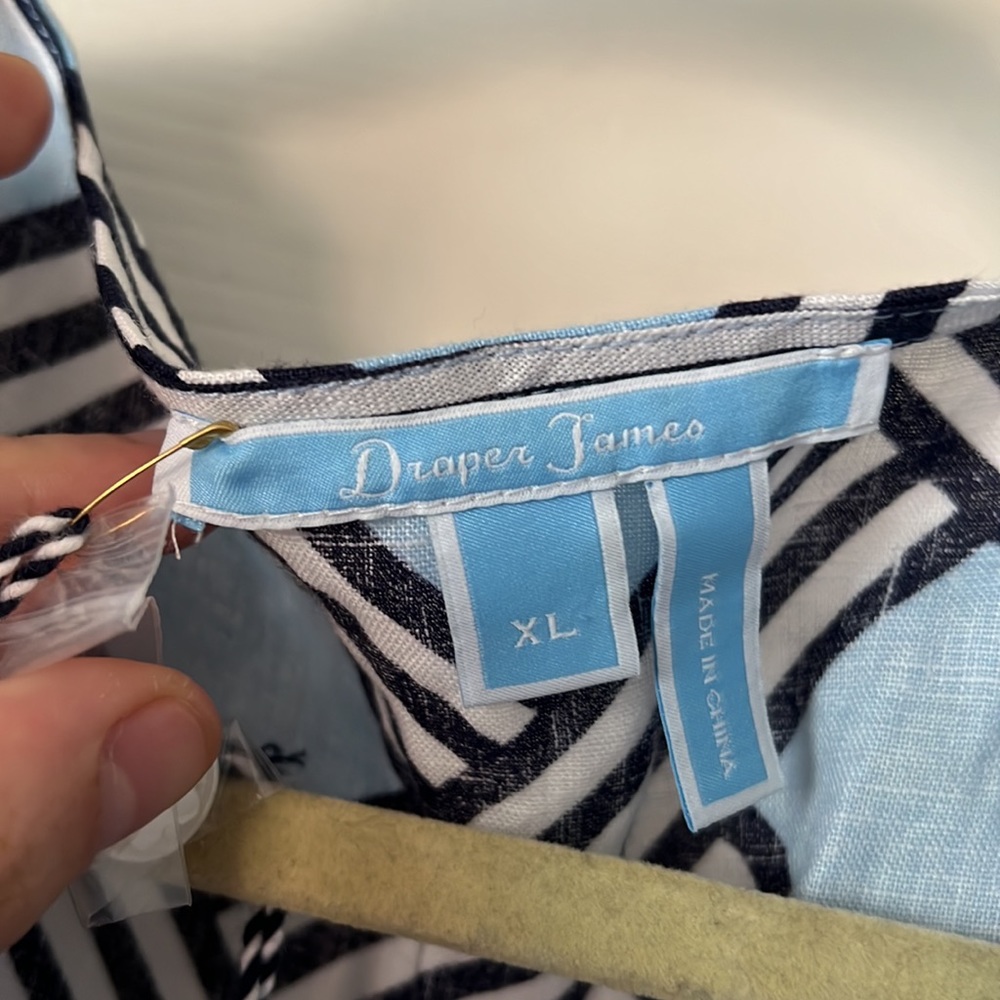 NWT Draper James lattice button down sleeveless shirt dress blue white print XL - Picture 4 of 8